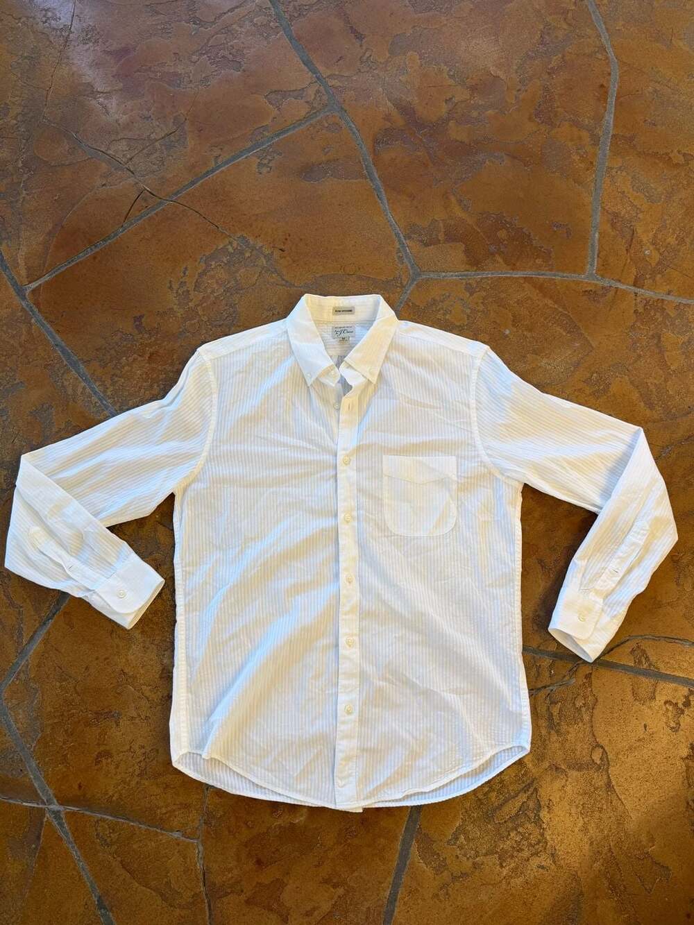 J.Crew Slim Untucked Secret Wash Organic Cotton Seersucker Stripe Shirt -M